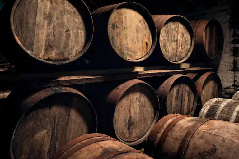 Whisky barrels aging in a traditional Speyside Distillery, Scotland
