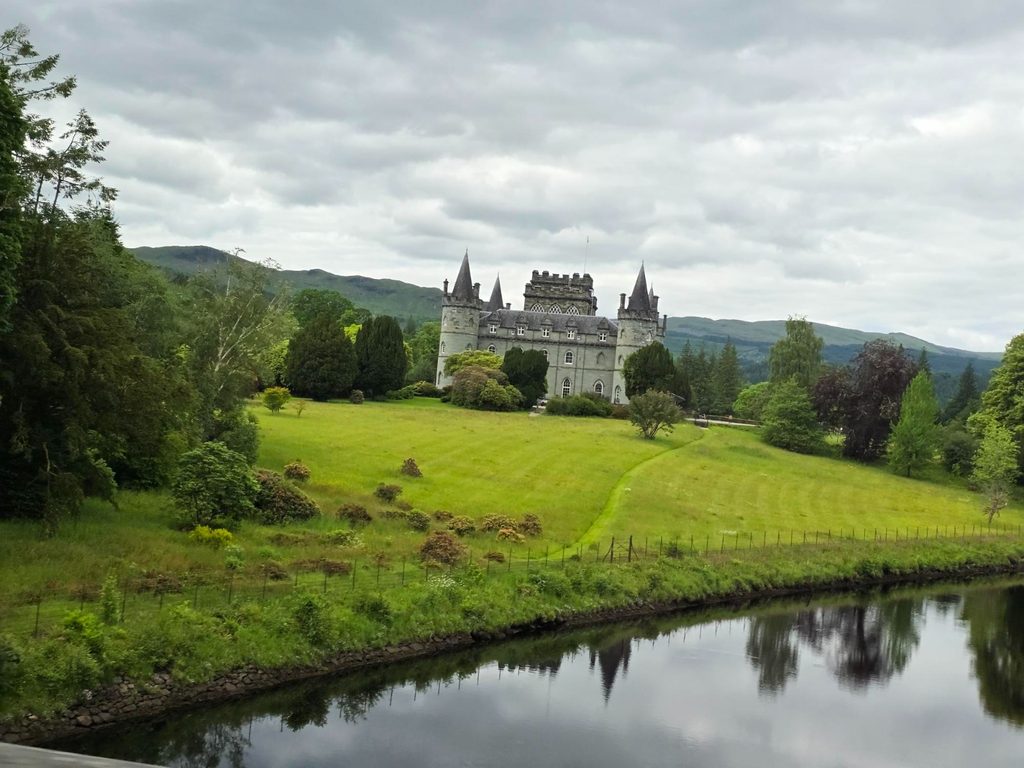 Inverary Castle in Scotland on an overcast day